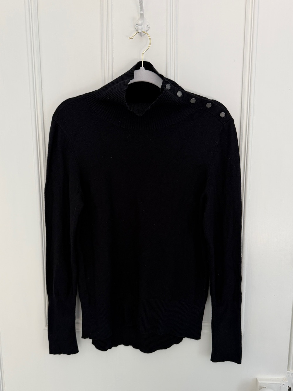 Calvin Klein Black Turtleneck Sweater – Size M – Button Shoulder